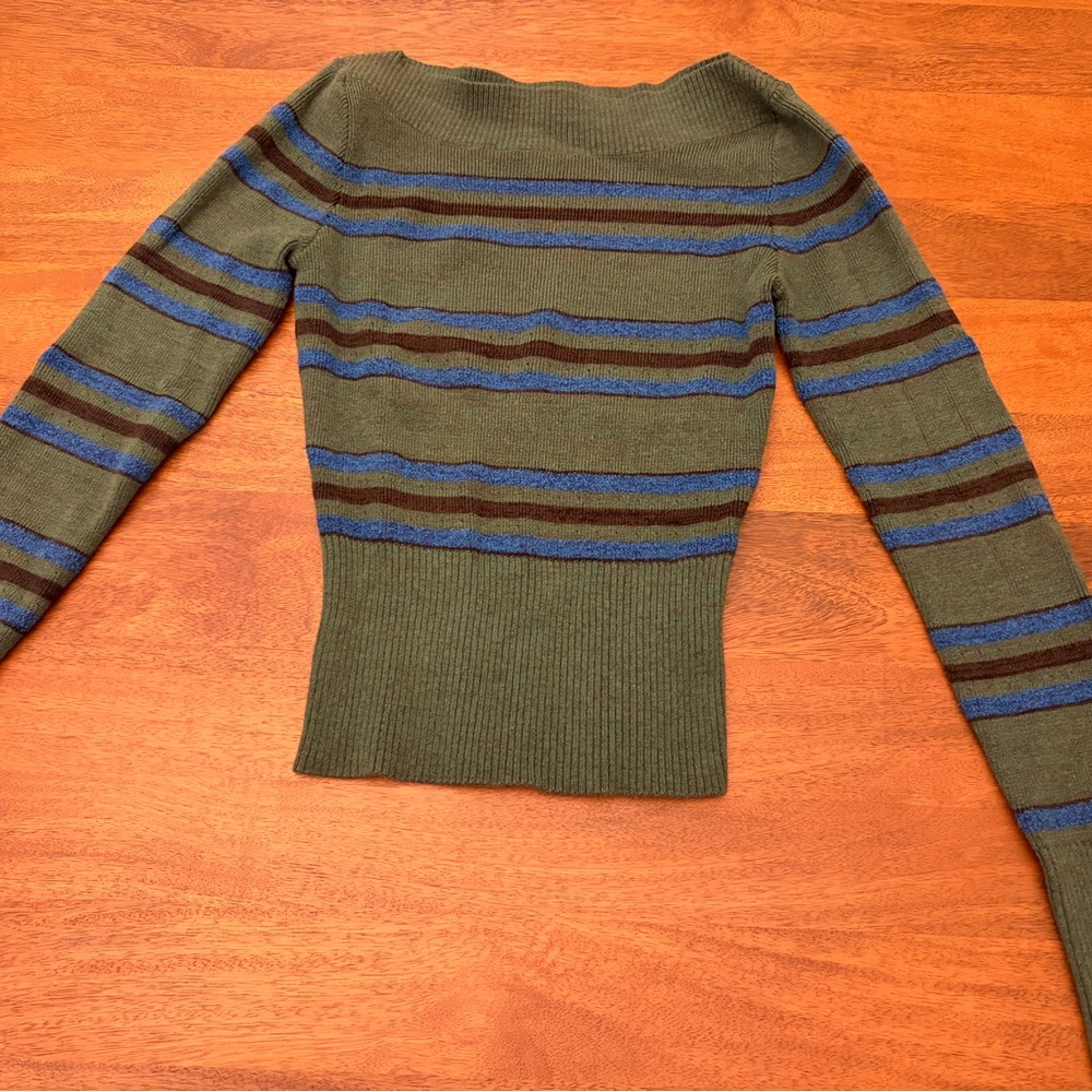 Free People green  and Blue striped boat neck Sweater small